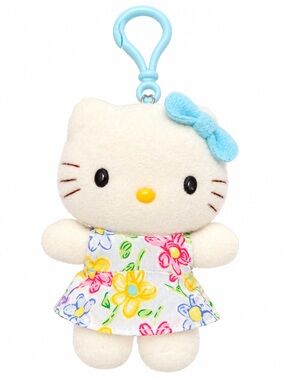 Hello Kitty Plush Keychain with Blue Bow and Floral Dress